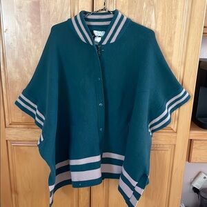 Free People Teal and Pale Pink Poncho